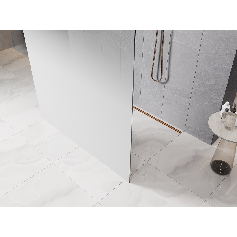 Mexen Kioto paroi de douche autoportante 130 x 200 cm, ombrée blanche 8 mm, or rose - 800-130-002-60-86