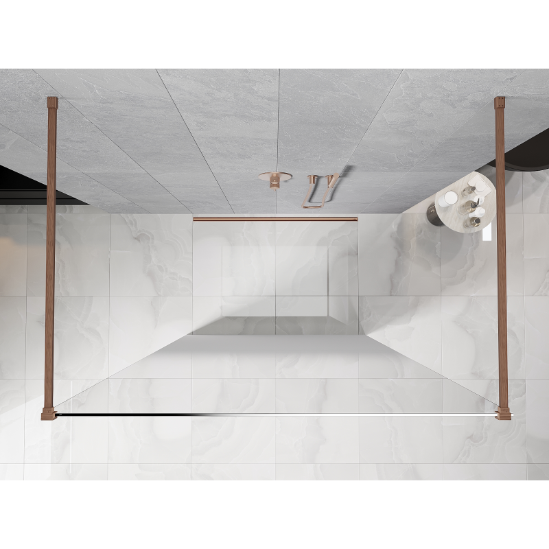 Mexen Kioto paroi de douche autoportante 100 x 200 cm, ombre blanc 8 mm, cuivre brossé - 800-100-002-65-86