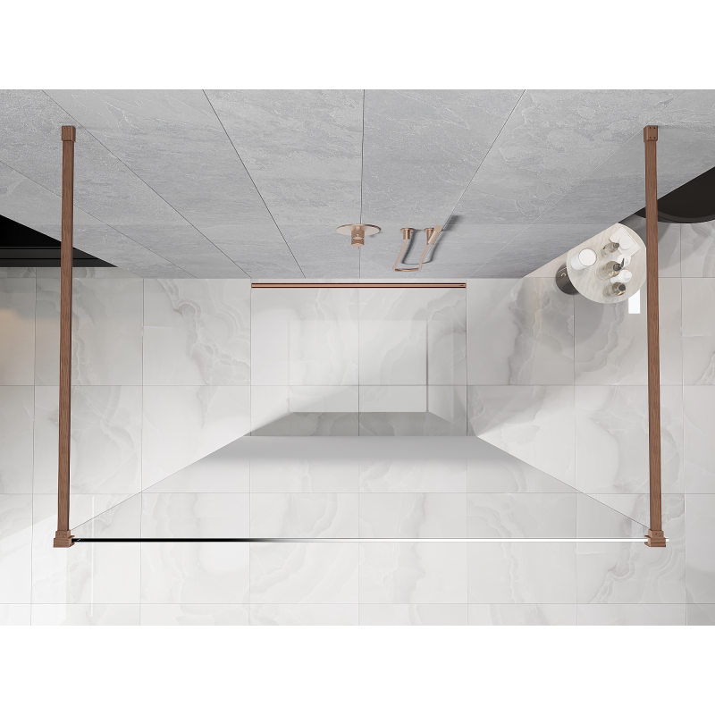 Mexen Kioto paroi de douche autoportante 140 x 200 cm, ombre blanche 8 mm, cuivre brossé - 800-140-002-65-86