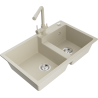 Mexen Tomas évier en granit 2 bacs avec robinet de cuisine Duero, beige - 6516-69-671600-69