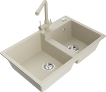 Mexen Tomas évier en granit 2 bacs avec robinet de cuisine Duero, beige - 6516-69-671600-69