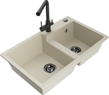 Mexen Tomas évier en granit 2 bacs avec robinet de cuisine Duero, beige - 6516-69-671600-70