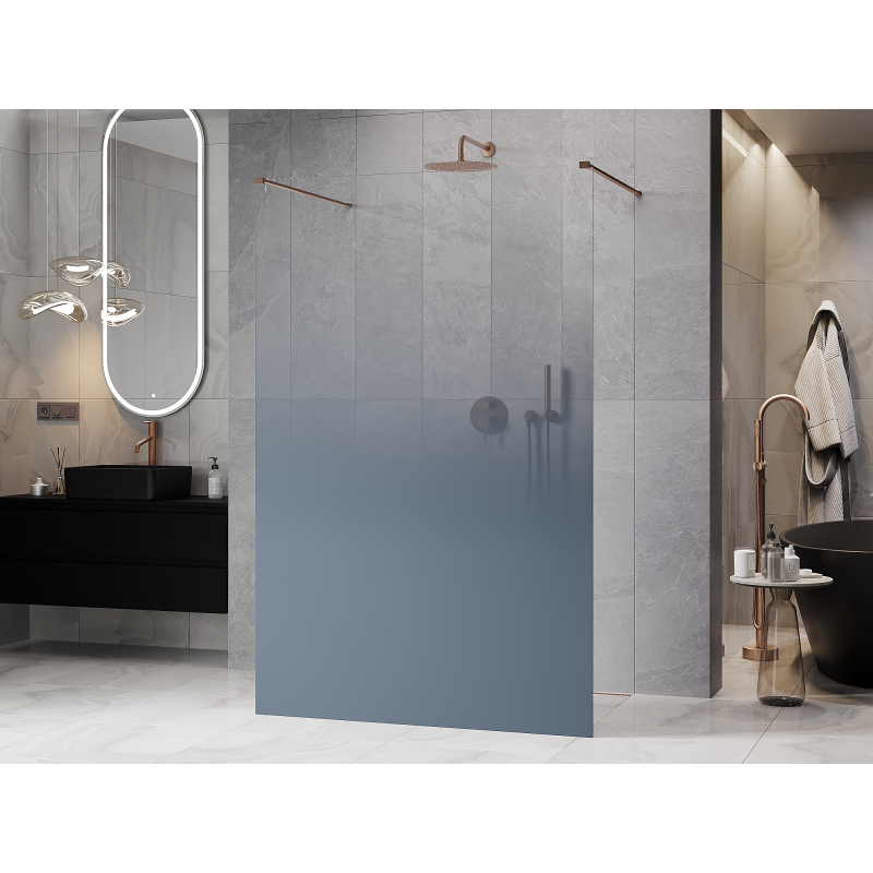 Mexen Kioto paroi de douche autoportante 150 x 200 cm, ombre bleue 8 mm, cuivre brossé - 800-150-002-65-46