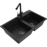 Mexen Tomas évier en granit à 2 bacs avec robinet de cuisine Duero, noir - 6516-77-671600-70-B