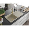 Mexen Leo évier en granit à 1 bac avec égouttoir et robinet de cuisine Duero, beige - 6501-69-671600-50