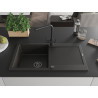 Mexen Leo évier en granit 1 bac avec égouttoir et robinet de cuisine Duero, noir/doré métal - 6501-75-671600-70-B