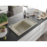 Mexen Elias évier en granit 1 bac avec égouttoir et robinet de cuisine Duero, beige - 6511-69-671600-00