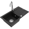 Mexen Pablo Évier en granit 1 bac avec égouttoir et mitigeur de cuisine Telma, noir - 6510-77-670200-00