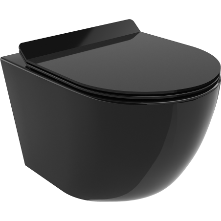 Mexen Lena cuvette WC sans bride avec abattant à descente amortie slim, duroplast, noir brillant - 30224070