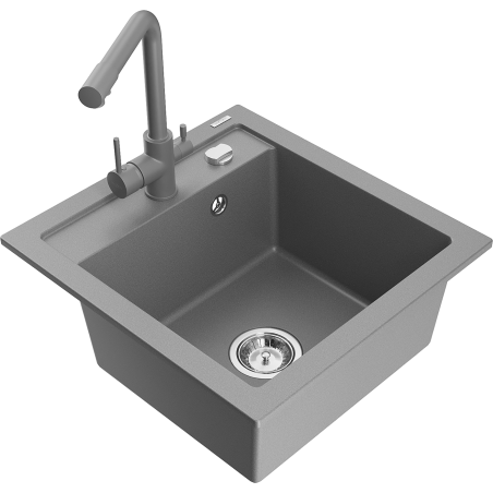 Mexen Vito évier en granit 1 cuve avec robinet de cuisine Duero, gris - 6503-71-671600-71