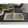 Mexen Mario Évier en granit 2 bacs avec robinet de cuisine Duero, beige - 6504-69-671600-50