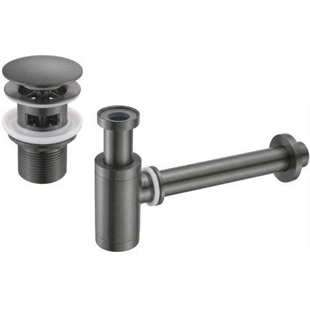 Mexen siphon demi-ronde pour lavabo avec bouchon clic-clac, avec trop-plein, gris canon brossé - 7992050-66