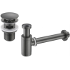 Mexen siphon demi-ronde pour lavabo avec bouchon clic-clac, avec trop-plein, gris canon brossé - 7992050-66