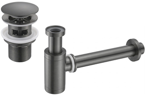 Mexen siphon demi-ronde pour lavabo avec bouchon clic-clac, avec trop-plein, gris canon brossé - 7992050-66