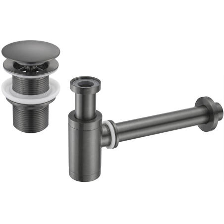 Mexen siphon d'évier demi-circulaire avec bouchon clic-clac, sans trop-plein, gun gray brossé - 7991050-66