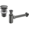 Mexen siphon d'évier demi-circulaire avec bouchon clic-clac, sans trop-plein, gun gray brossé - 7991050-66