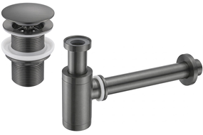 Mexen siphon d'évier demi-circulaire avec bouchon clic-clac, sans trop-plein, gun gray brossé - 7991050-66