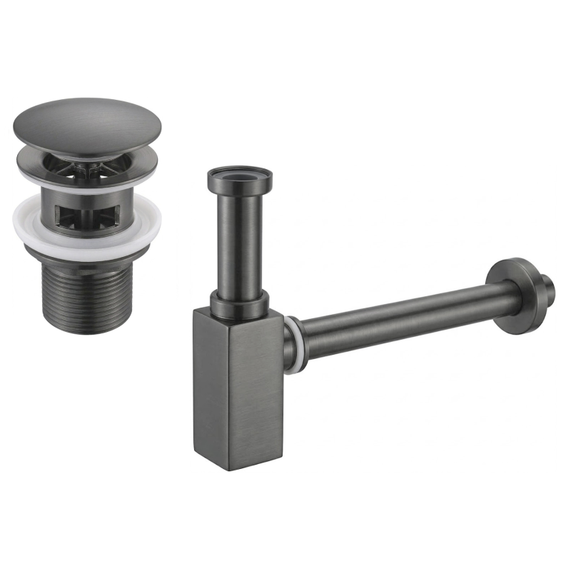 Mexen demi-siphon de lavabo carré avec bouchon clic-clac, avec trop-plein, gun gray brossé - 7992060-66