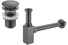 Mexen demi-siphon de lavabo carré avec bouchon clic-clac, avec trop-plein, gun gray brossé - 7992060-66