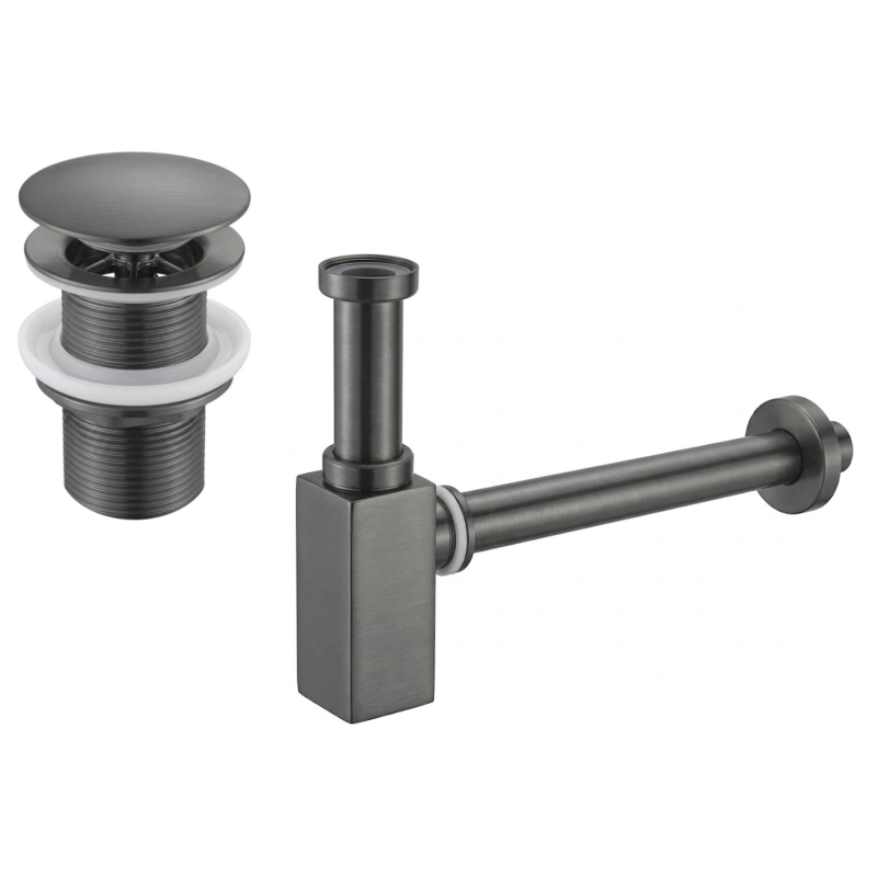 Mexen demi-siphon de lavabo carré avec bouchon clic-clac, sans trop-plein, gun gray brossé - 7991060-66