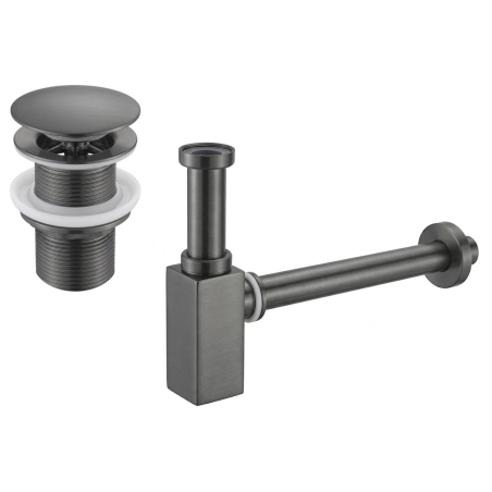 Mexen demi-siphon de lavabo carré avec bouchon clic-clac, sans trop-plein, gun gray brossé - 7991060-66