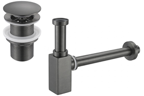Mexen demi-siphon de lavabo carré avec bouchon clic-clac, sans trop-plein, gun gray brossé - 7991060-66
