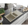 Mexen Matias Évier en granit 1,5 cuves avec égouttoir et robinet de cuisine Duero, beige - 6502-69-671600-69