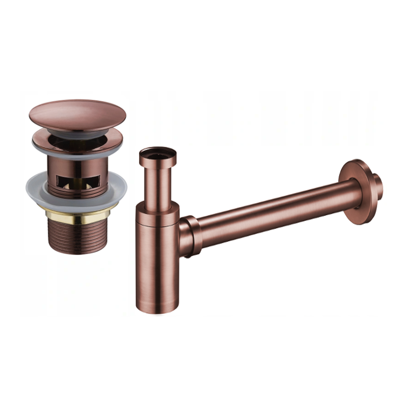 Mexen siphon de lavabo demi-circulaire avec bouchon clic-clac, avec trop-plein, cuivre ancien - 7992050-45