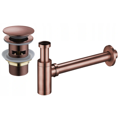 Mexen siphon de lavabo demi-circulaire avec bouchon clic-clac, avec trop-plein, cuivre ancien - 7992050-45