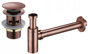 Mexen siphon de lavabo demi-circulaire avec bouchon clic-clac, avec trop-plein, cuivre ancien - 7992050-45