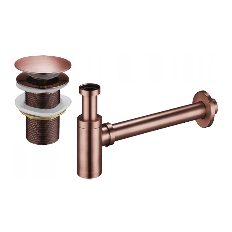 Mexen demi-siphon de lavabo rond avec bouchon clic-clac, sans trop-plein, cuivre antique - 7991050-45