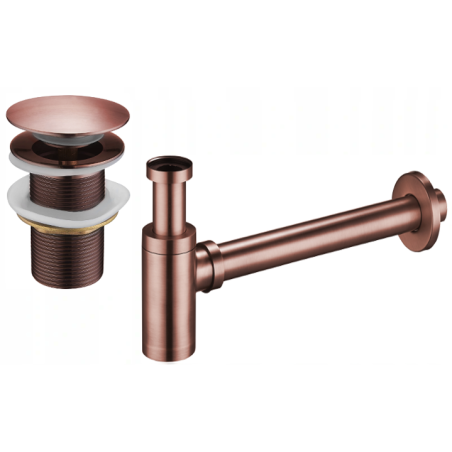 Mexen demi-siphon de lavabo rond avec bouchon clic-clac, sans trop-plein, cuivre antique - 7991050-45