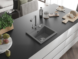 Mexen Milo évier en granit 1 bac avec robinet de cuisine Duero, gris - 6505-71-671600-71