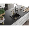 Mexen Milo évier en granit 1 bac avec robinet de cuisine Duero, noir/doré métallique - 6505-75-671600-50