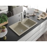 Mexen Tomas évier en granit à 2 bacs avec robinet de cuisine Duero, beige - 6516-69-671600-00