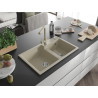 Mexen Tomas évier en granit à 2 bacs avec robinet de cuisine Duero, beige - 6516-69-671600-69