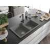 Mexen Tomas évier en granit 2 bacs avec robinet de cuisine Duero, gris - 6516-71-671600-70