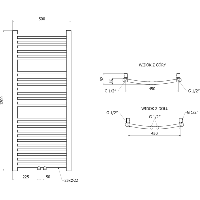 Mexen Ares radiateur de salle de bains 1200 x 500 mm, 420 W, doré - W102-1200-500-00-50