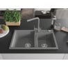Mexen Tomas évier en granit 2 cuves avec robinet de cuisine Duero, gris - 6516-71-671600-71