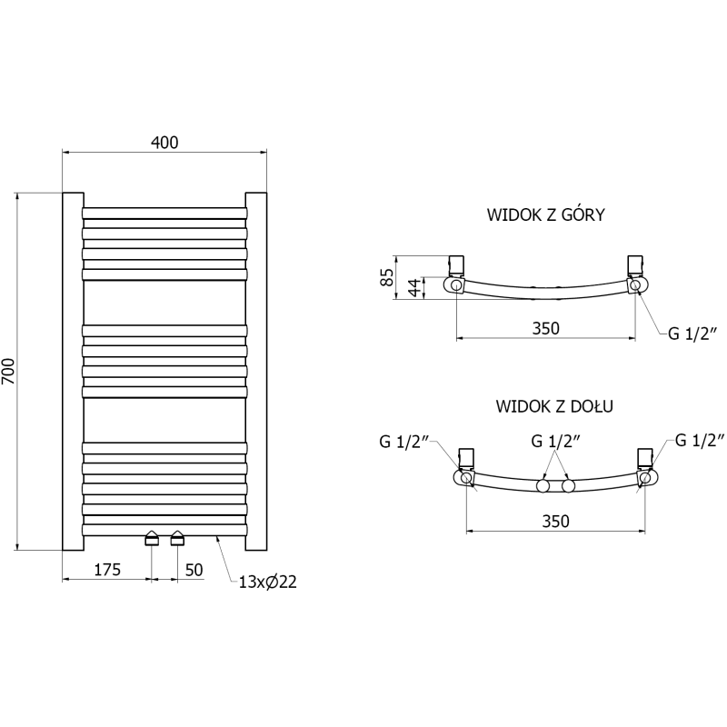 Mexen Ares Radiateur de salle de bains 700 x 400 mm, 189 W, doré - W102-0700-400-00-50