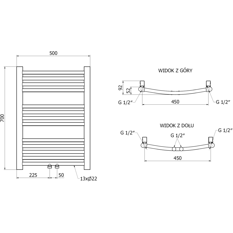 Mexen Ares radiateur de salle de bain 700 x 500 mm, 226 W, doré - W102-0700-500-00-50