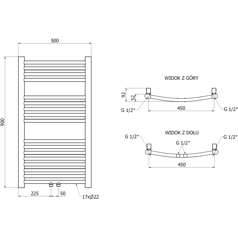 Mexen Ares radiateur de salle de bain 900 x 500 mm, 294 W, or - W102-0900-500-00-50