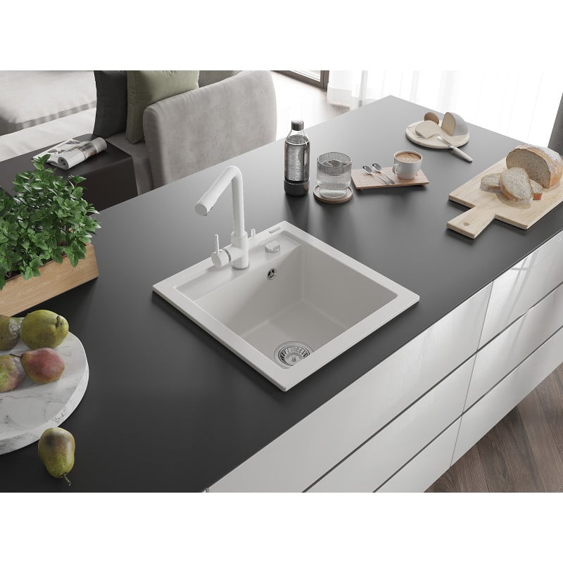 Mexen Vito évier de cuisine en granit 1 bac avec robinet de cuisine Duero, blanc - 6503-20-671600-20