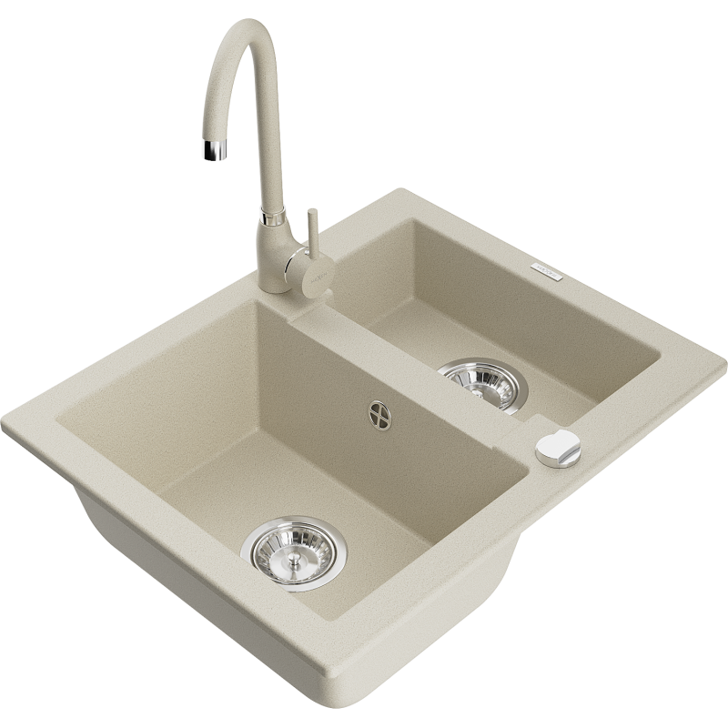 Mexen Carlos évier en granit à 1,5 cuve avec robinet mélangeur Telma, Beige - 6518-69-670200-69