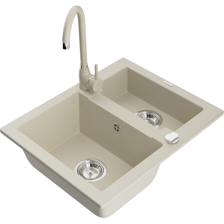 Mexen Carlos évier en granit à 1,5 cuve avec robinet mélangeur Telma, Beige - 6518-69-670200-69