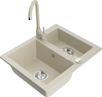 Mexen Carlos évier en granit 1,5 bac avec robinet de cuisine Telma, beige - 6518-69-670200-69