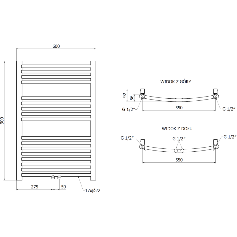 Mexen Ares radiateur de salle de bains 900 x 600 mm, 342 W, doré - W102-0900-600-00-50