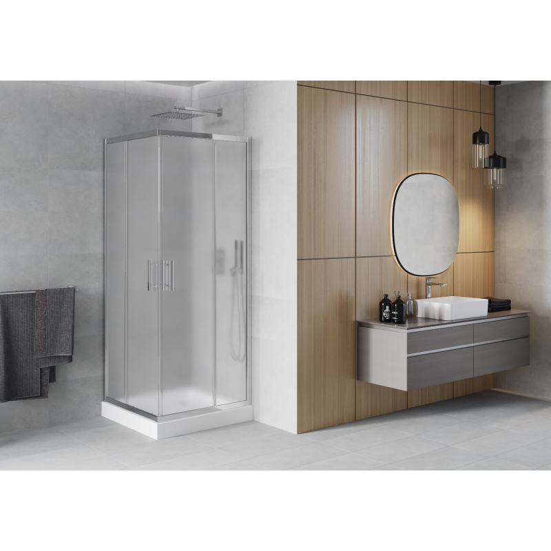 Mexen Rio cabine de douche carrée 90 x 90 cm, givrée, chrome + receveur, blanc - 860-090-090-01-30-4510