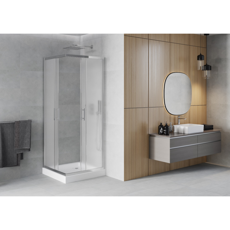 Mexen Rio cabine de douche carrée 90 x 90 cm, givrée, chrome + receveur, blanc - 860-090-090-01-30-4510