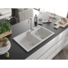 Mexen Tomas évier en granit 2 cuves 800 x 500 mm, blanc, siphon chromé - 6516802000-20